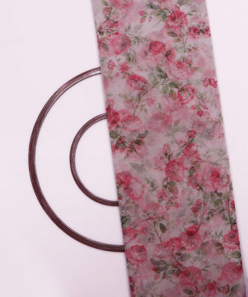 white and pink floral print organza fabric b130 6035